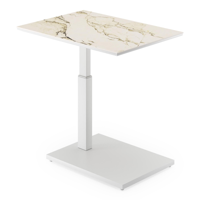 Cirello bijzettafel in wit aluminium en colorado dunes volkeramiek - L 70 x B 80 x H 66 cm