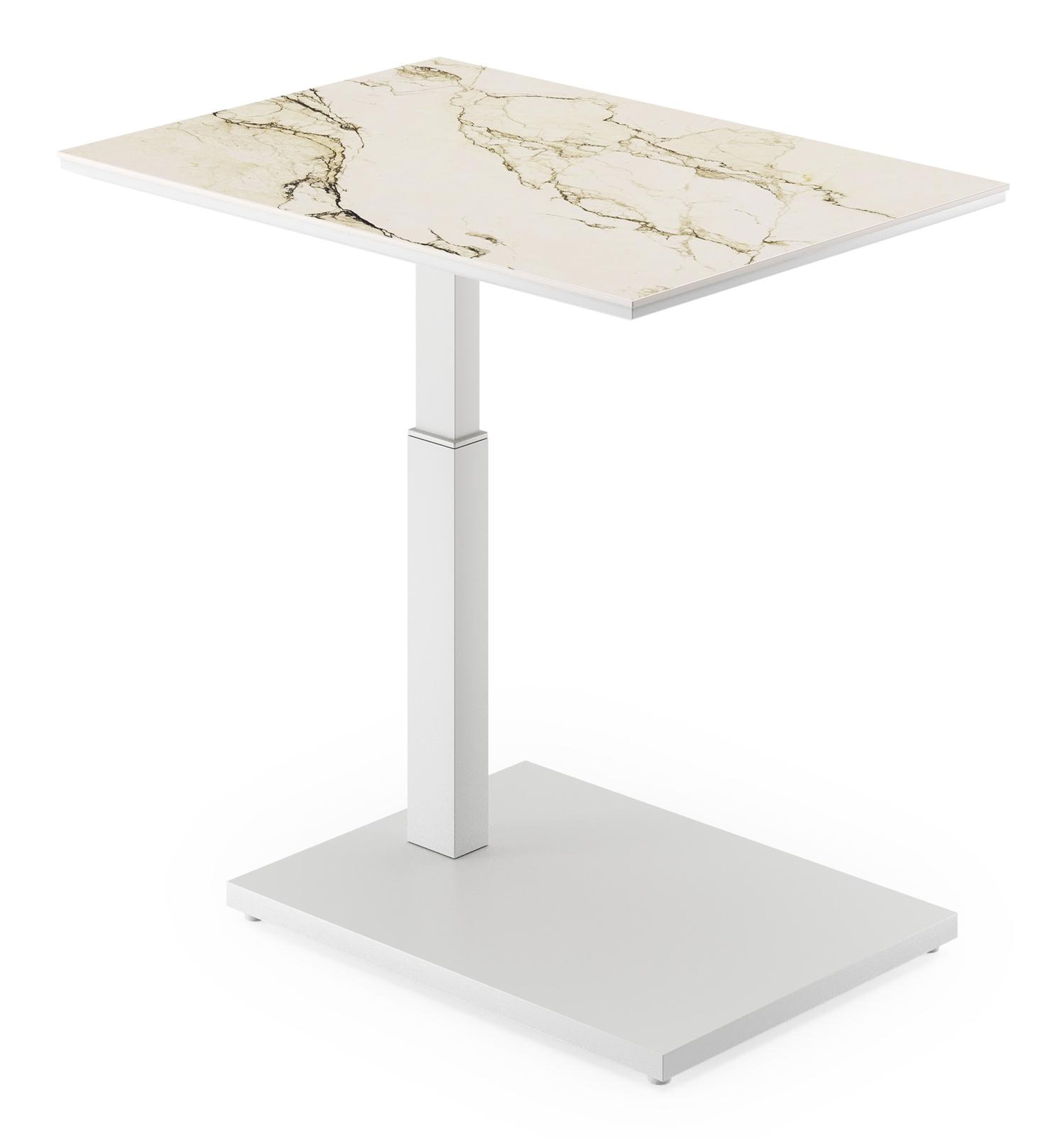 Table d'appoint Cirello en aluminium blanc et céramique pleine colorado dunes - Lg. 70 x Lrg. 80 x Haut. 66 cm