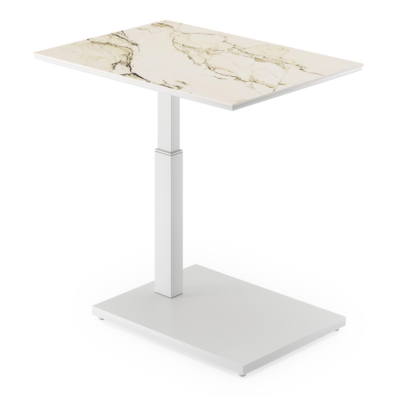 Table d'appoint Cirello en aluminium blanc et céramique pleine colorado dunes - Lg. 70 x Lrg. 80 x Haut. 66 cm