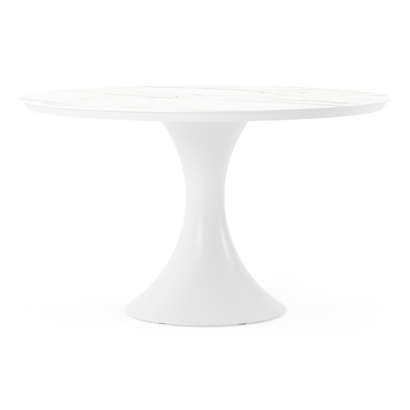 Table de jardin Fano en aluminium blanc et céramique pleine calacatta - Dia. 130 x H 75 cm
