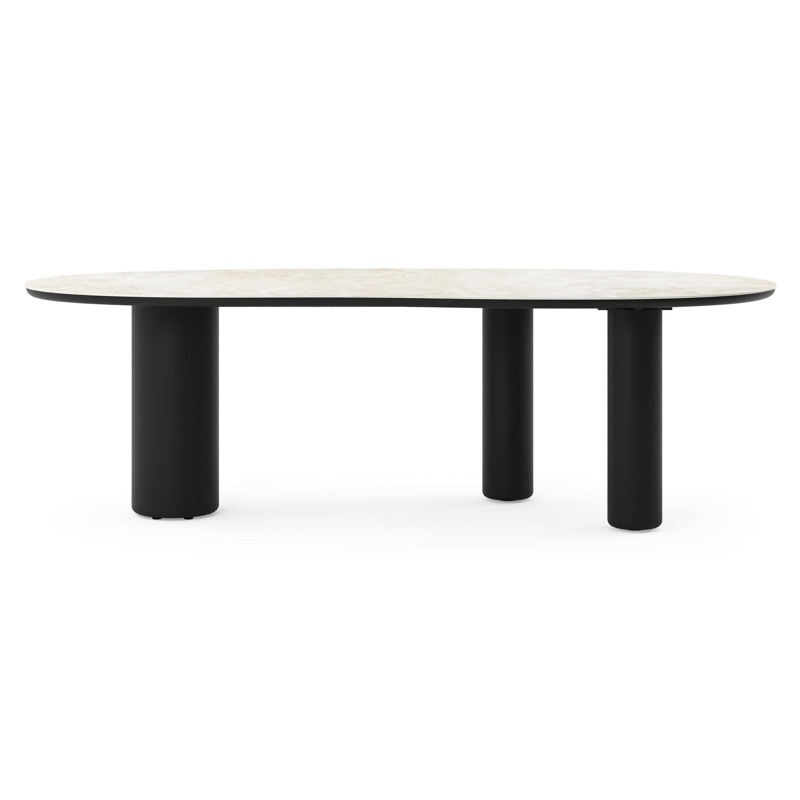 Table de jardin Amico organique en aluminium noir et céramique pleine Rapolano - Lg. 240 x Lrg. 110 x Haut. 73.5 cm