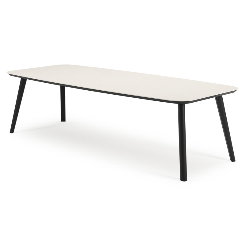 Ensemble de jardin Mosa en aluminium noir et sintered stone crema minerale avec 8 chaises de jardin Gerona