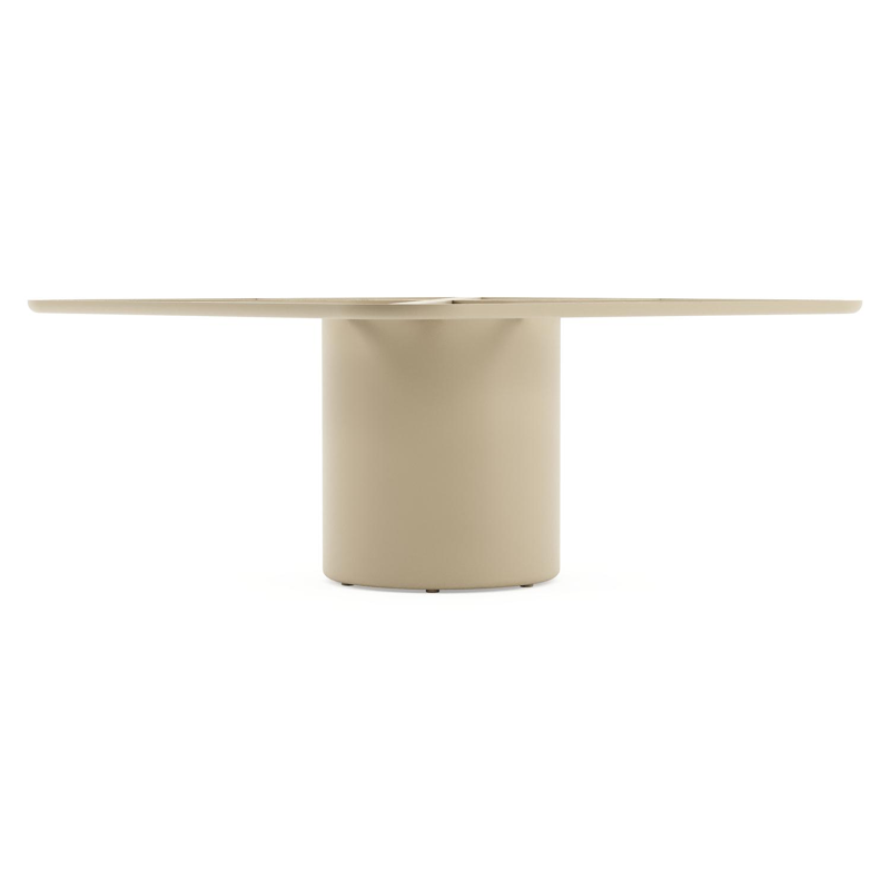 Amico low dining tuintafel afgerond vierkant in beige aluminium en volkeramiek Arctic White - L 148 x B 148 x H 61 cm