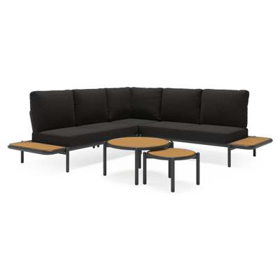 Pulo loungehoek in zwart aluminium met beige Weather+ Softtouch kussen en loungetafel