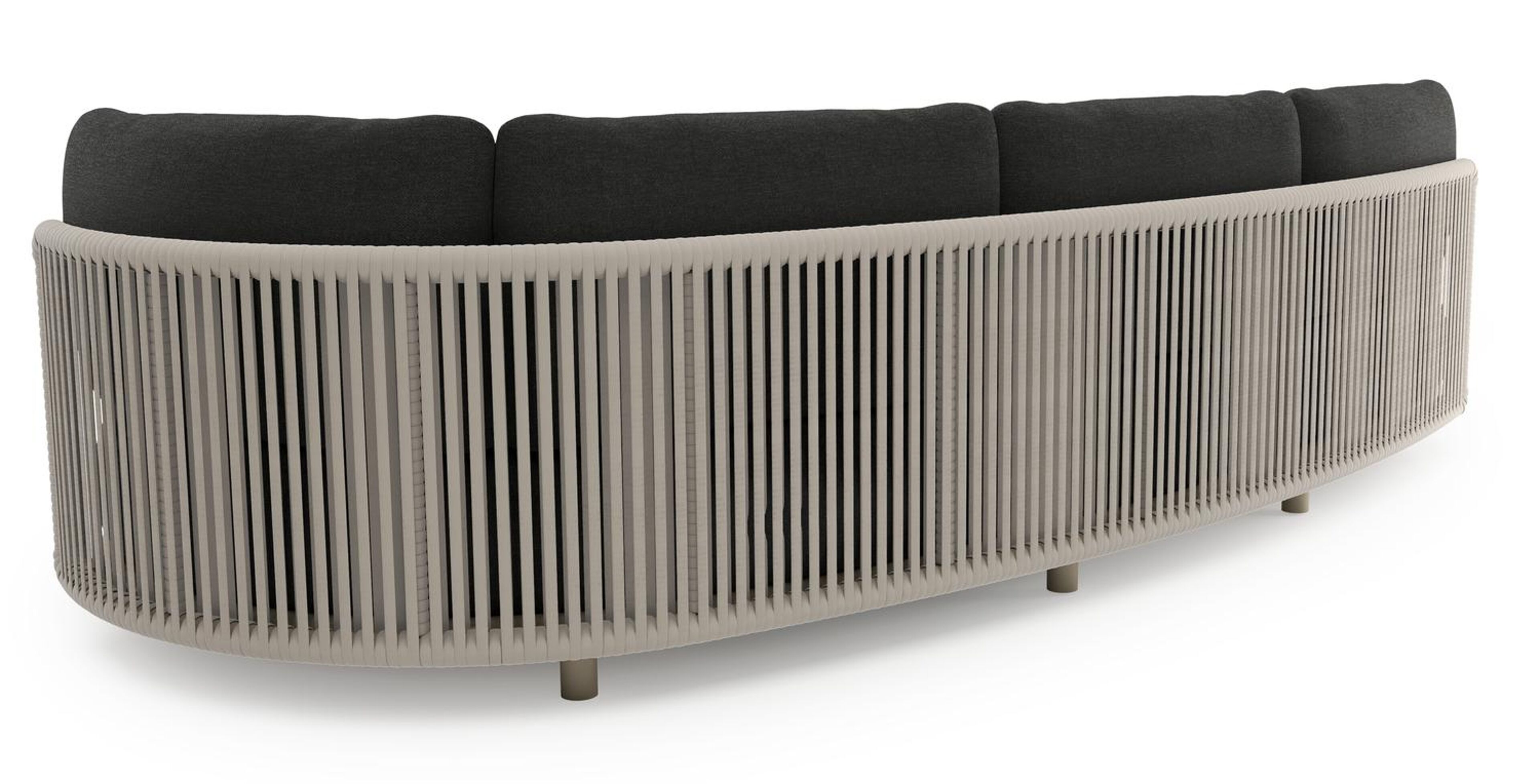 Lomano loungebank in beige aluminium en beige verticaal geweven luxe vlakke rope met chartres sooty all weather sunbrella® luxe kussen