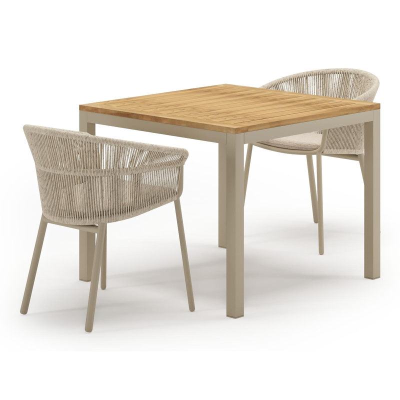 Feltro tuinset in beige aluminium en teak met 2 stapelbare Matera tuinstoelen