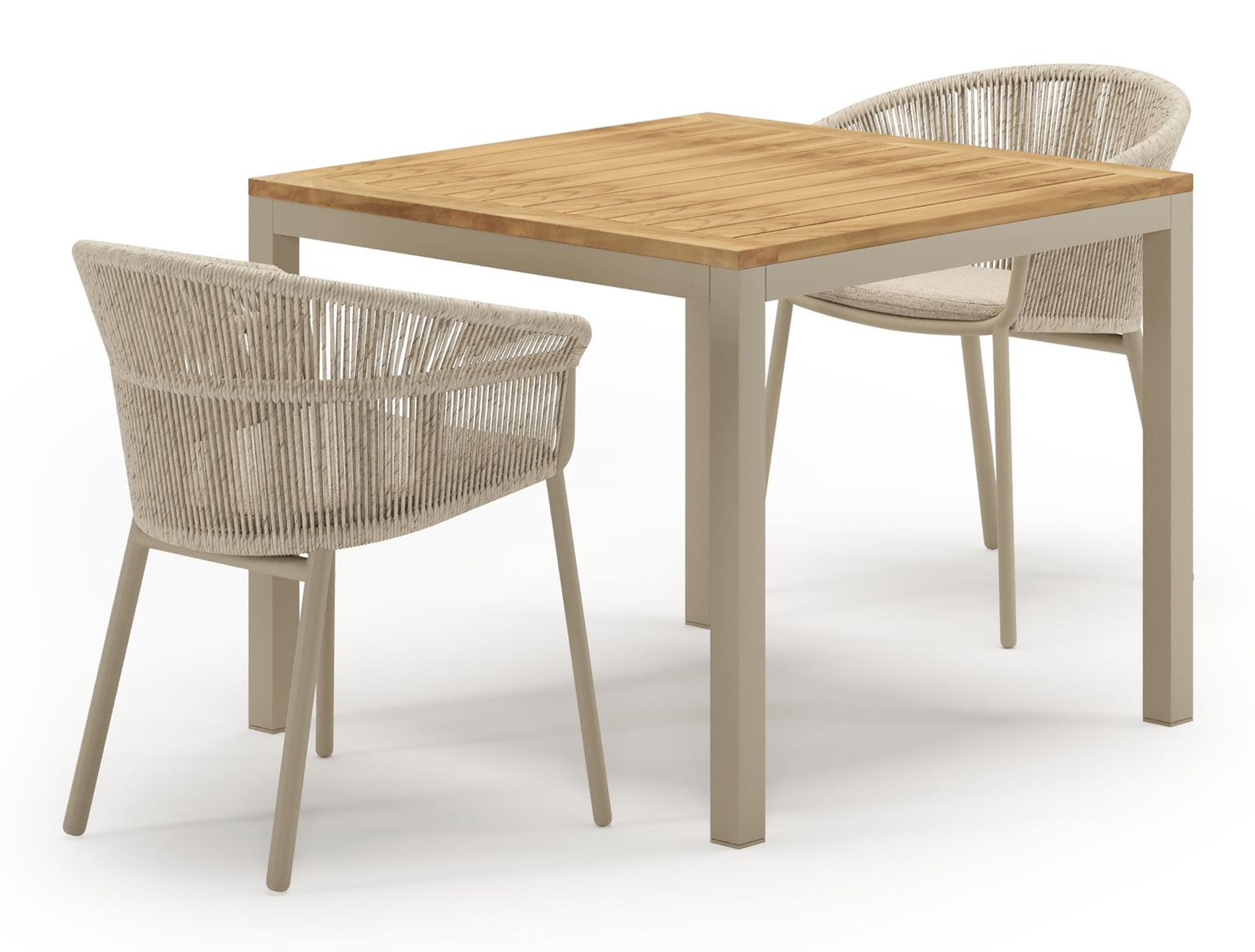 Feltro tuinset in beige aluminium en teak met 2 stapelbare Matera tuinstoelen