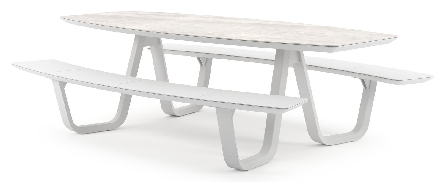 Forno picknicktafel bootvorm in wit aluminium en volkeramiek Taj Mahal - L 240 x B 181 x H 72 cm