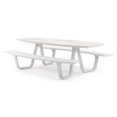 Forno picknicktafel bootvorm in wit aluminium en volkeramiek Taj Mahal - L 240 x B 181 x H 72 cm