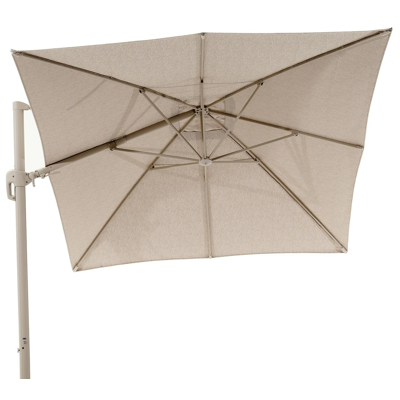 Rufina zweefparasol met tiltfunctie in beige aluminium en Sunbrella Luxe Tundra Sand parasoldoek - L1 400 x L2 300 cm