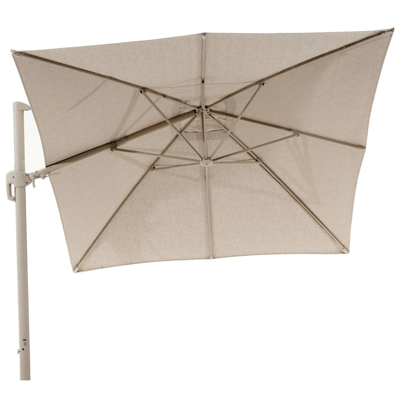 Rufina zweefparasol met tiltfunctie in beige aluminium en Sunbrella Luxe Tundra Sand parasoldoek - L1 400 x L2 300 cm (zonder voet) (zonder voet)