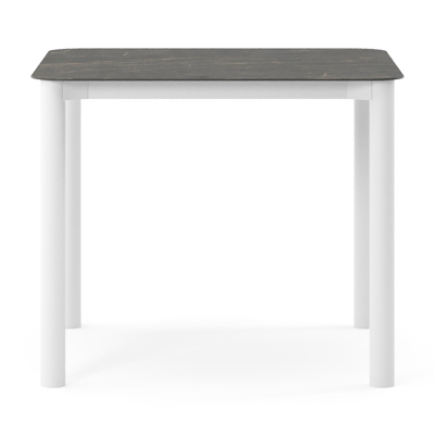 Table de jardin Orso rectangulaire arrondi en aluminium blanc et céramique pleine Black Obsession - Lg. 90 x Lrg. 90 x Haut. 74.5 cm
