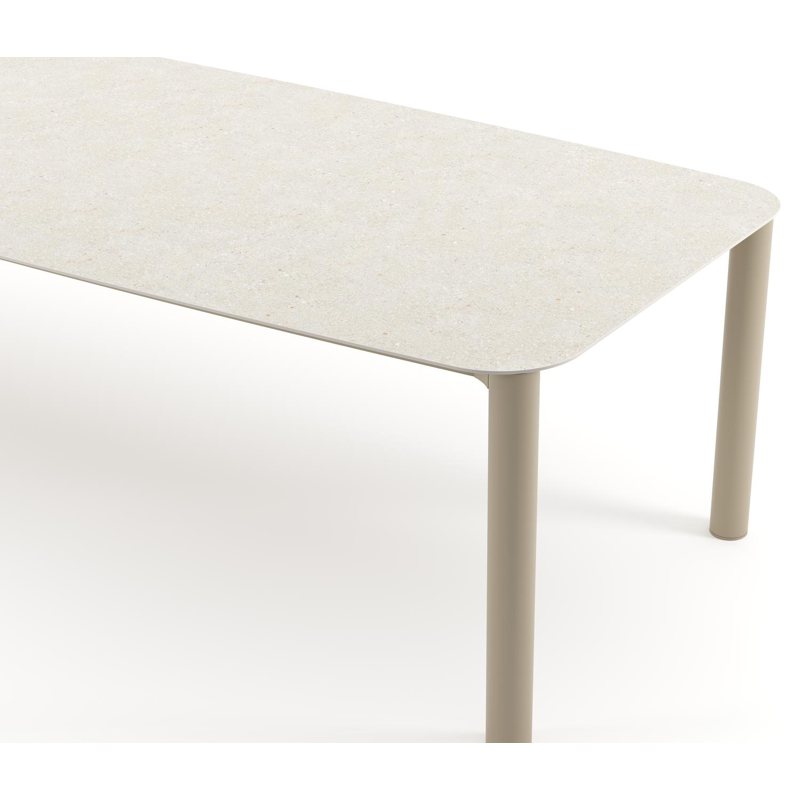 Orso tuintafel bootvorm in beige aluminium en volkeramiek Shilin - L 315 x B 115 x H 74.5 cm