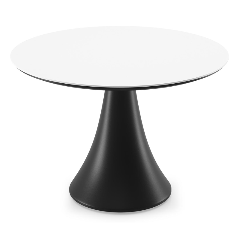 Fano low dining low dining loungetafel rond in zwart aluminium en volkeramiek Arctic White - Dia. 85 x H 55 cm