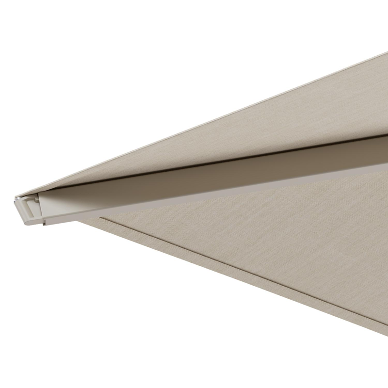 Solino staanparasol in beige aluminium en beige All Weather Sunbrella® Premium parasoldoek - L1 400 x L2 400 cm met parasolvoet Lapido 160 kg
