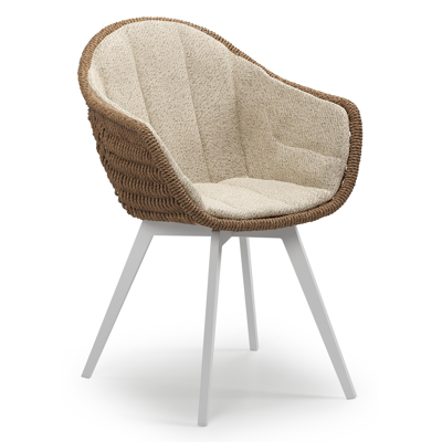 Pagino tuinstoel in wit aluminium en bruin ronde wicker met zitkussen in All Weather Cosytica Bora Forest