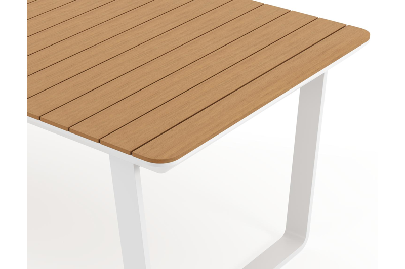 Alora tuinset in wit aluminium en polywood tafelblad met 8 stapelbare Bahia tuinstoelen