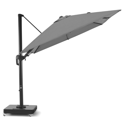 Rufina zweefparasol met tiltfunctie in zwart aluminium met grijs polyester parasoldoek - L1: 250 x L2: 350 cm (met voet)