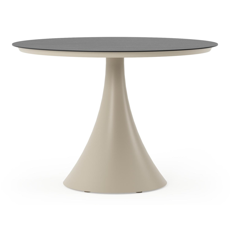 Fano tuintafel rond in beige aluminium en volkeramiek Basalt Black - Dia. 110 x H 75 cm