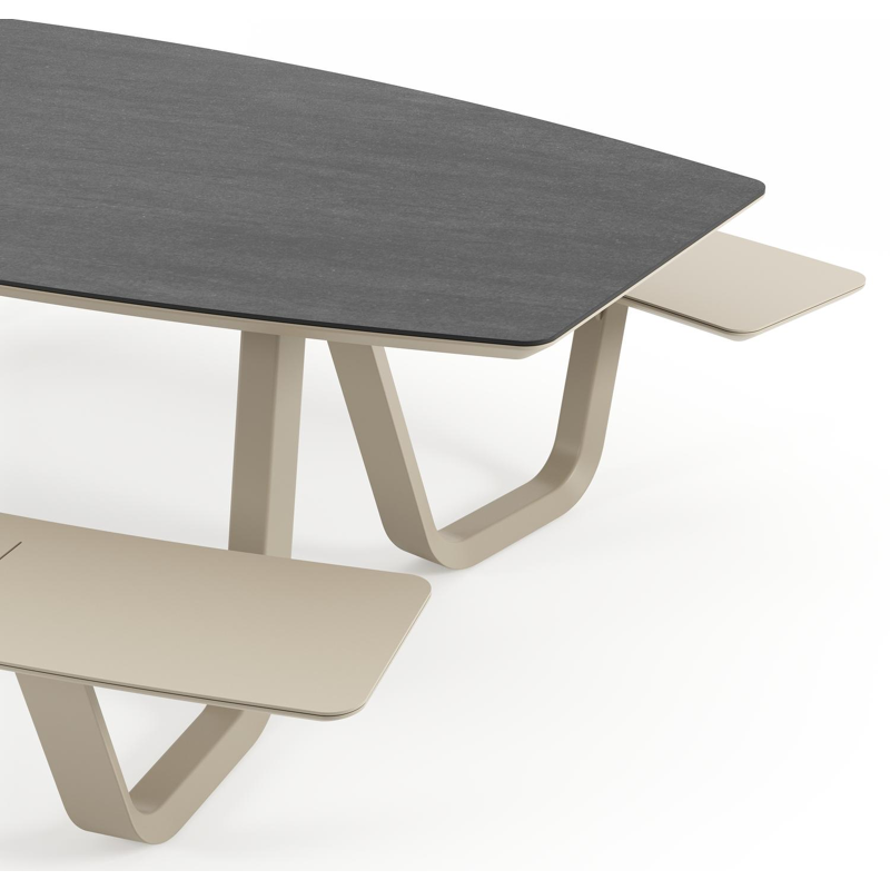 Forno picknicktafel bootvorm in beige aluminium en volkeramiek Basalt Black - L 240 x B 181 x H 72 cm