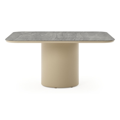 Amico tuintafel afgerond vierkant in beige aluminium en volkeramiek Aspen Grey - L 148 x B 148 x H 73.5 cm