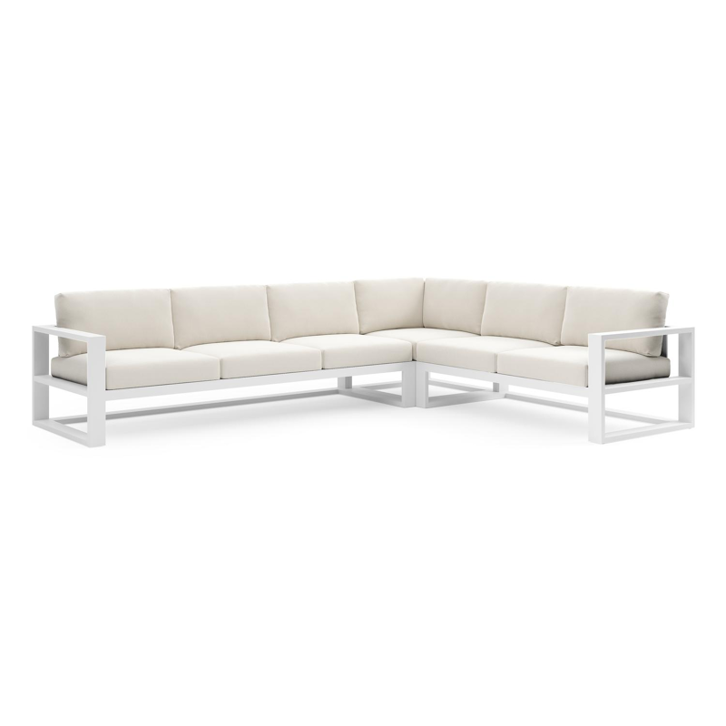 Verato loungehoek in wit aluminium met savane white all weather sunbrella® luxe kussen