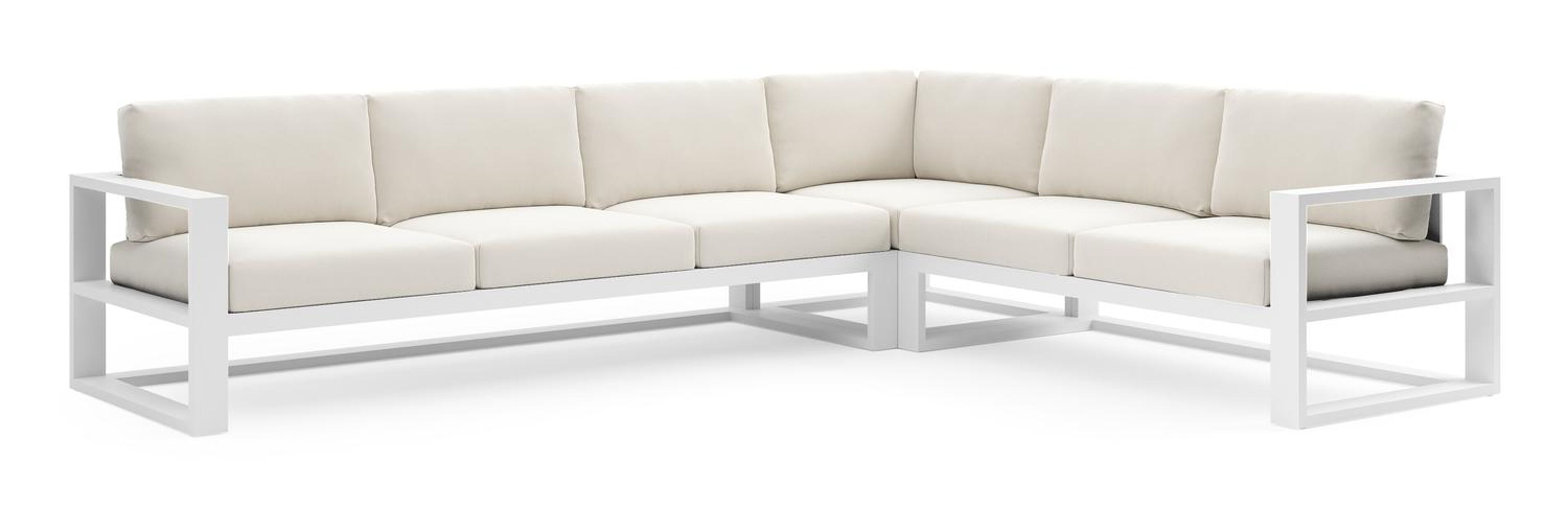 Verato loungehoek in wit aluminium met savane white all weather sunbrella® luxe kussen