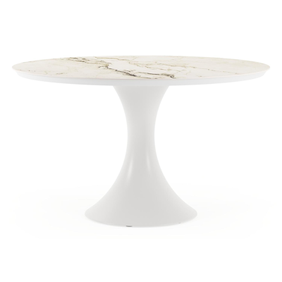 Fano tuintafel rond in wit aluminium en volkeramiek colorado dunes - Dia. 130 x H 75 cm