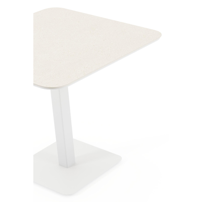 Table de jardin Fano inclinable carré arrondi en aluminium blanc et céramique pleine beige - Lg. 85 x Lrg. 85 x Haut. 73 cm