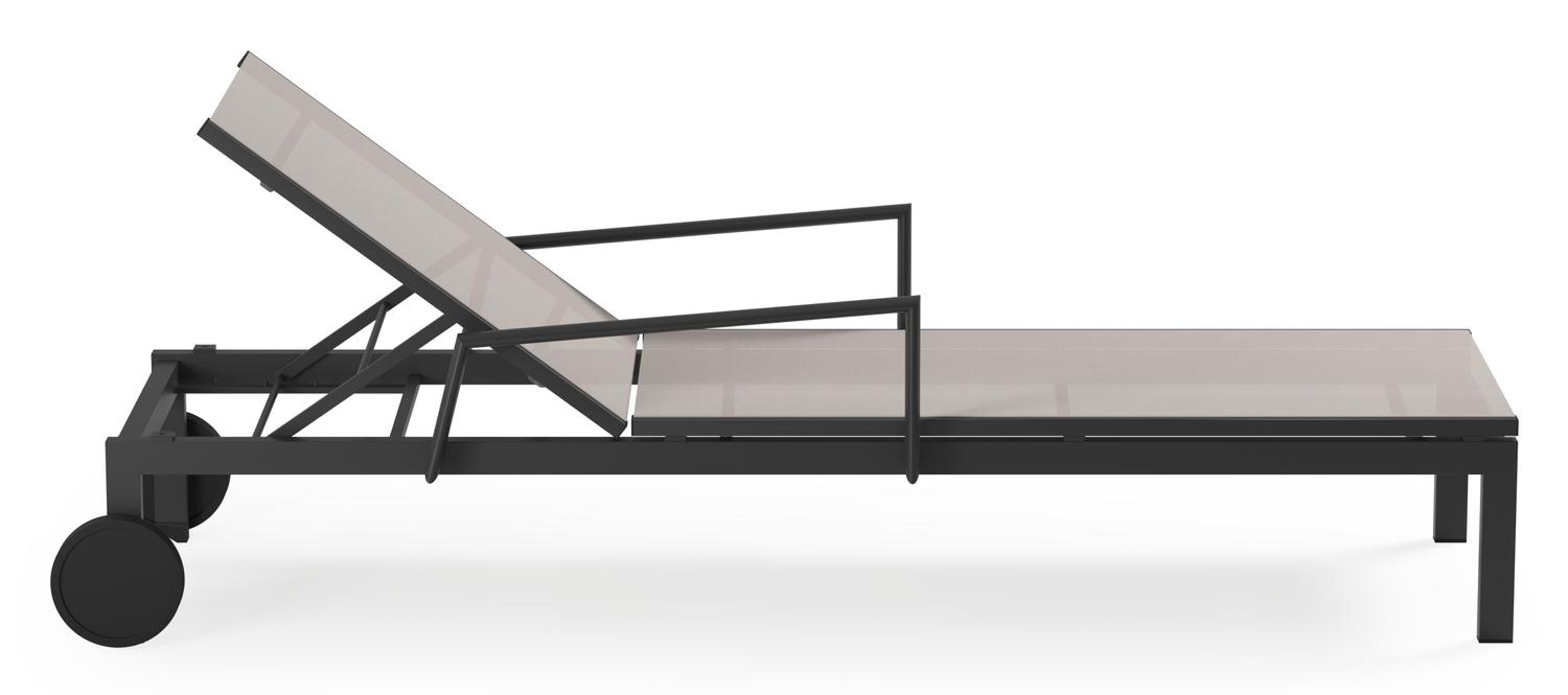 Ensemble de 2 chaises longues réglables Caravelle en aluminium noir et textilène simple beige avec accoudoir