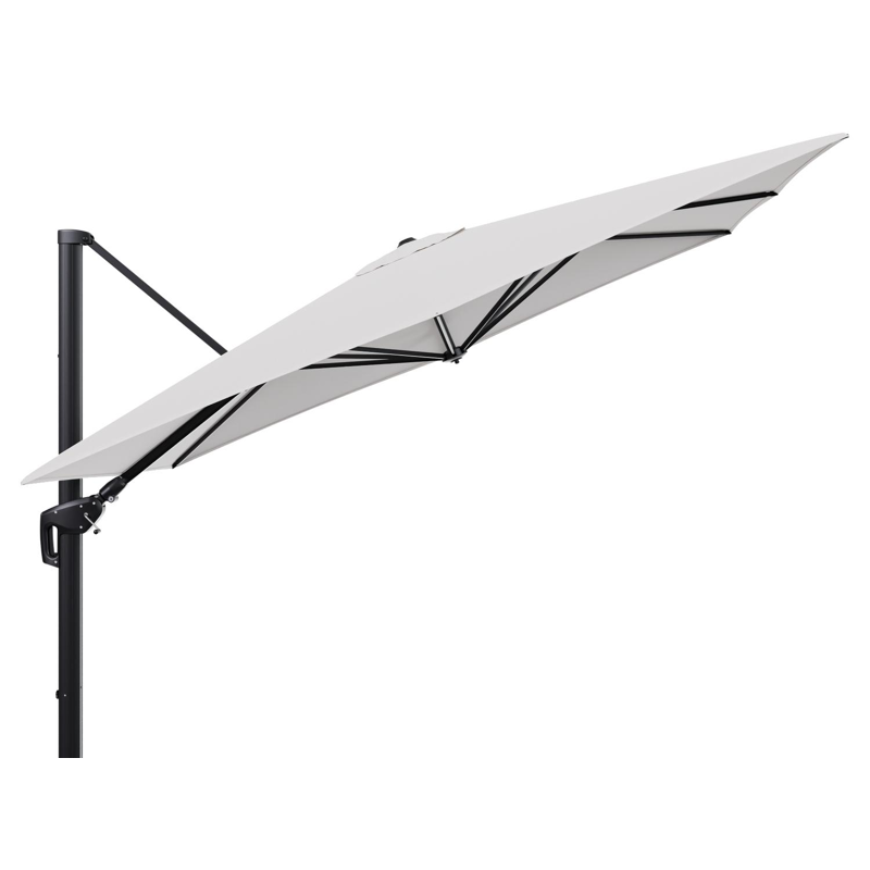 Parasol pendant Minore avec fonction tilt en aluminium noir et toile de parasol en All Weather Solica Ego Eggshell  - Lg.1: 280 x Lg.2: 370 cm (sans pied de parasol