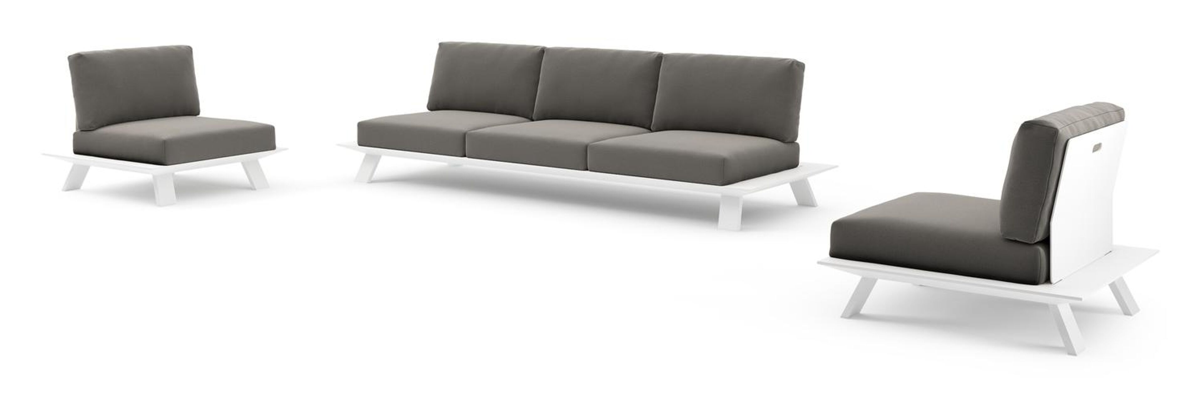 Salon de jardin Cesano en aluminium blanc et coussin en all weather Sunbrella® luxe natte dark taupe