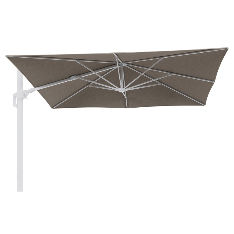 Parasol pendant Minore avec fonction tilt en aluminium blanc et toile de parasol en All Weather Sunbrella® Luxe Chartres Pewter  - Lg.1: 280 x Lg.2: 370 cm (sans pied de parasol