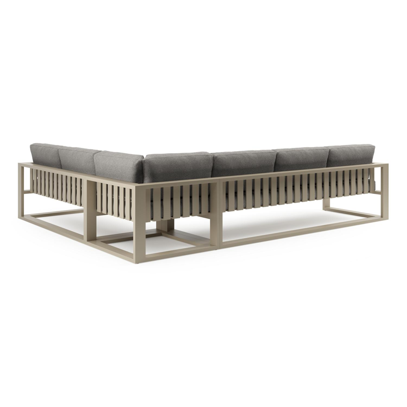 Verato loungehoek in beige aluminium met tundra charcoal all weather sunbrella® luxe kussen