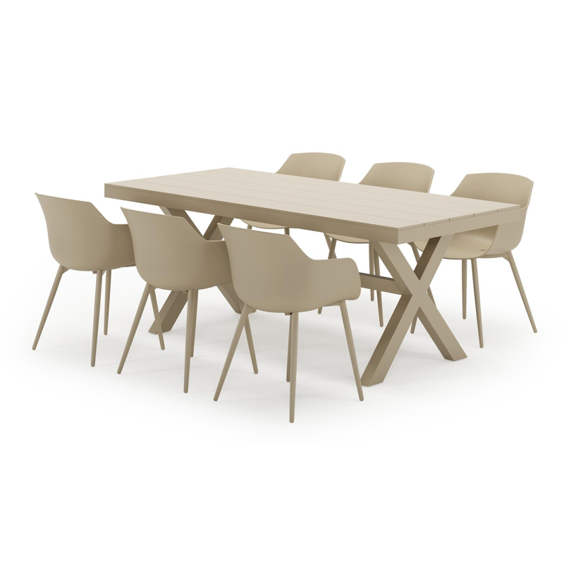 Bahia tuinset in beige aluminium met 6 Paco tuinstoelen