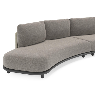 Canapé de jardin Lomano en aluminium noir et corde luxe plate tissée verticalement beige et coussins en all weather sunbrella® luxe Chartres Drizzle