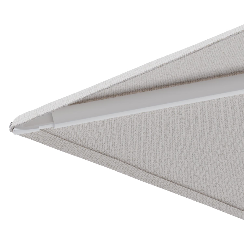 Minore zweefparasol met tiltfunctie in wit aluminium en Ego Eggshell All Weather Solica parasoldoek - L1 350 x L2: 350 cm met parasolvoet Minore 260 kg met wielen