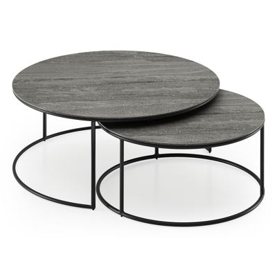 Fano loungetafels in zwart aluminium en aspen grey volkeramiek - Dia. 85/65 X H 35/30 cm
