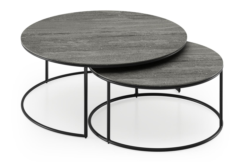 Tables basse Fano en aluminium noir et céramique pleine aspen grey - Dia. 85/65 X H 35/30 cm