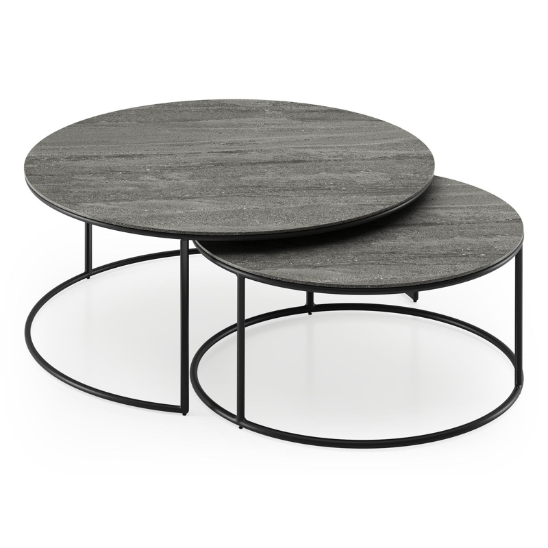 Fano loungetafels in zwart aluminium en aspen grey volkeramiek - Dia. 85/65 X H 35/30 cm