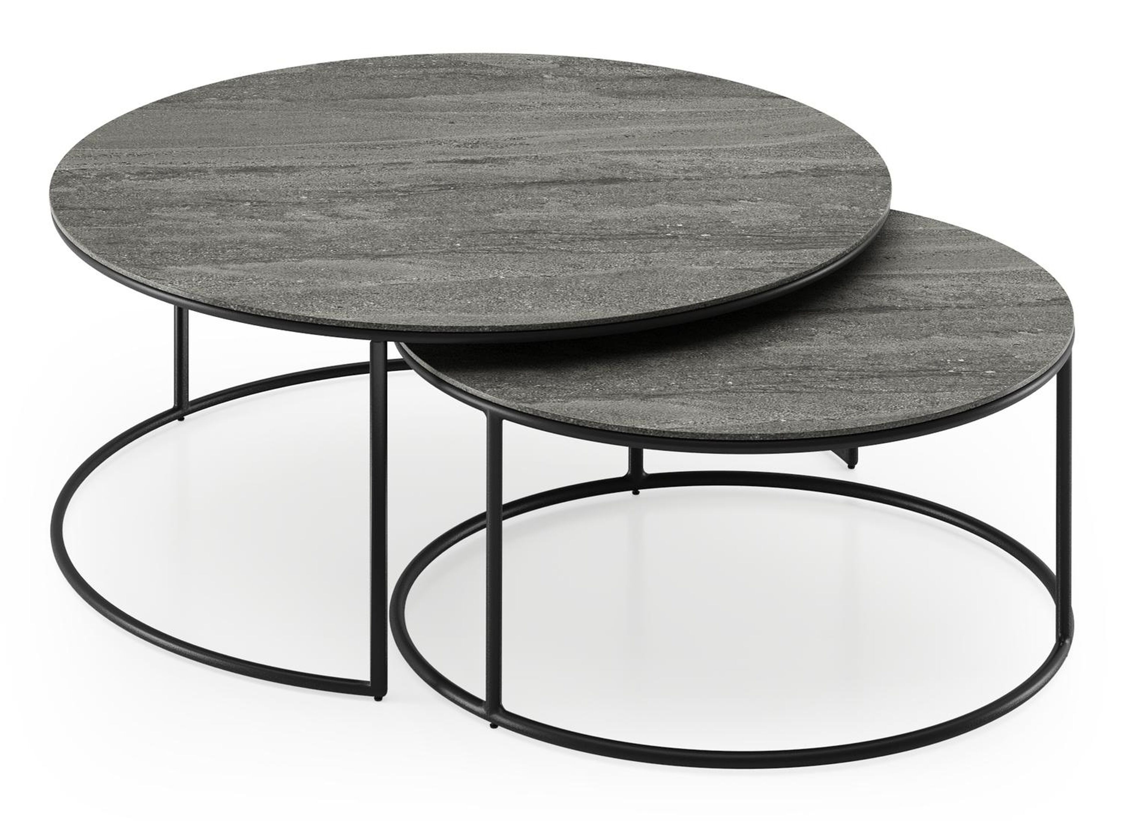 Tables basse Fano en aluminium noir et céramique pleine aspen grey - Dia. 85/65 X H 35/30 cm