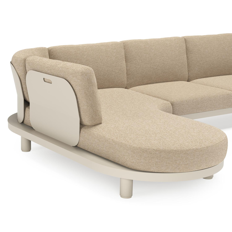 Donato loungehoek in beige aluminium met madagascar oak all weather cosytica kussen