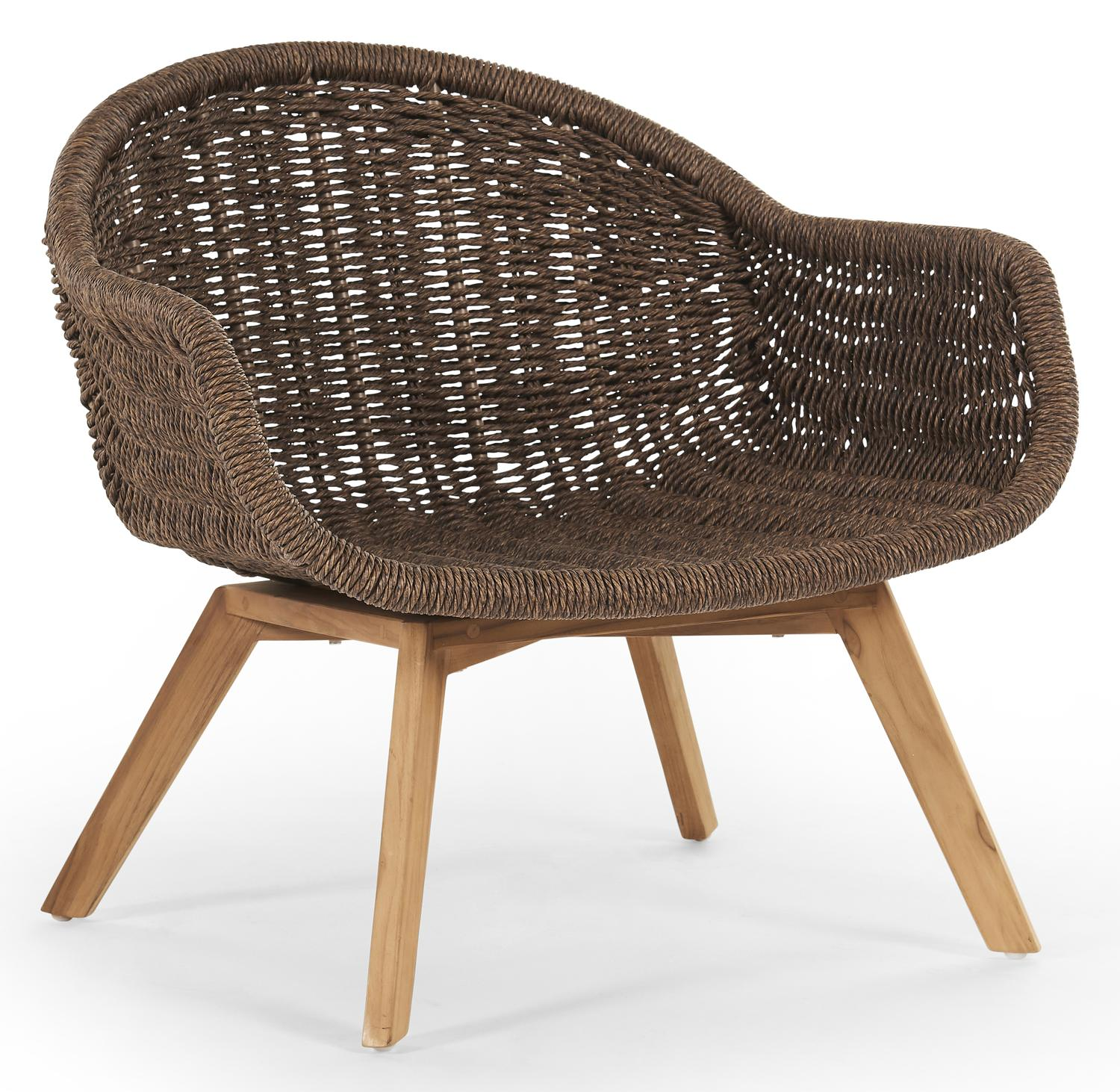 Pagino loungestoel 1-zit in teak en gedraaide ronde wicker