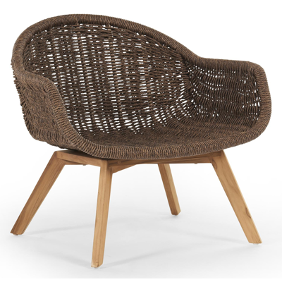 Pagino loungestoel 1-zit in teak en gedraaide ronde wicker