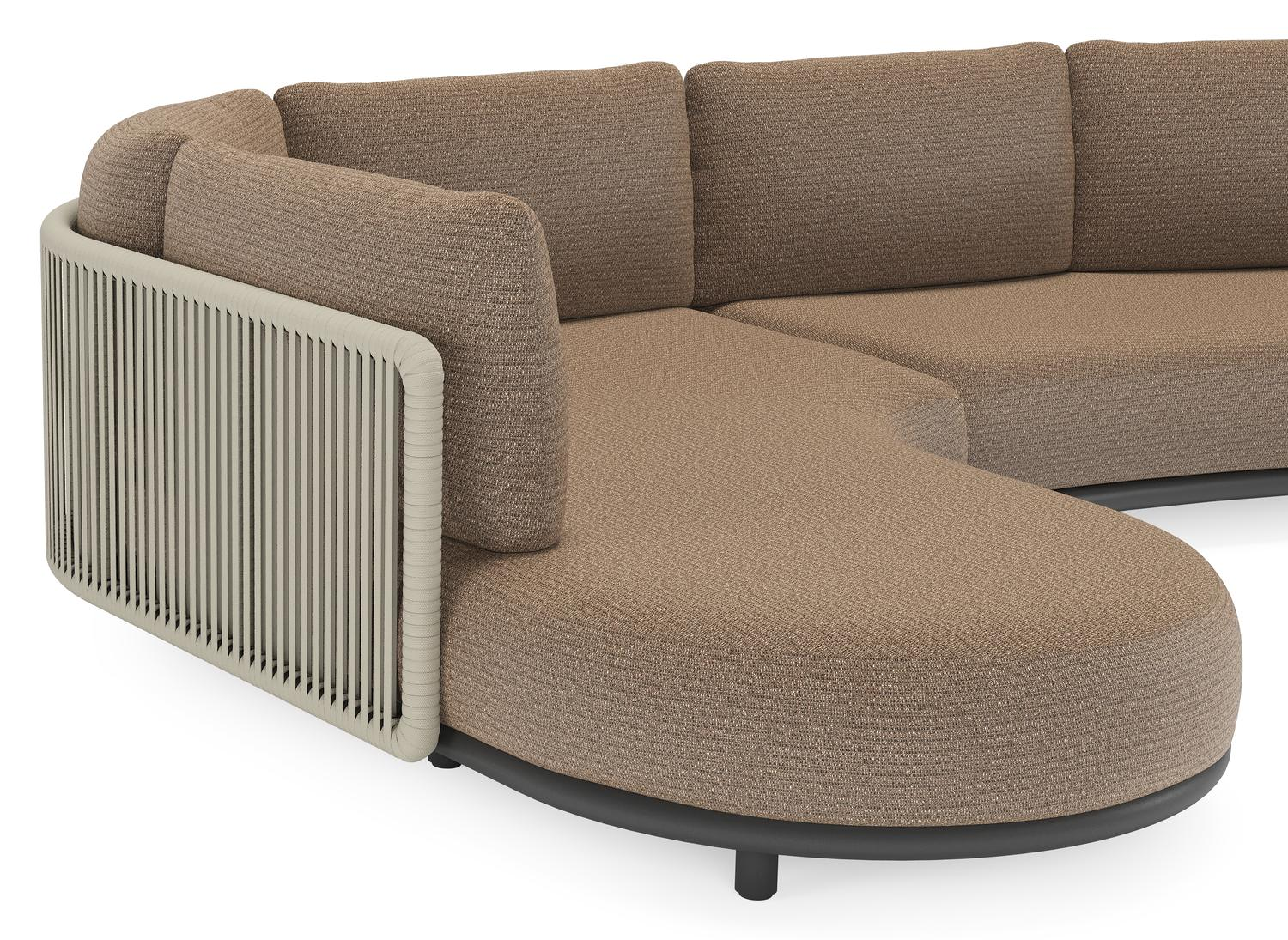 Salon de jardin d'angle Lomano en aluminium noir et corde luxe plate tissée verticalement beige et coussins en all weather solica Firenze Bamboe