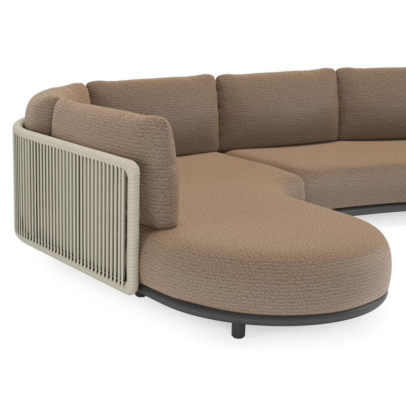 Salon de jardin d'angle Lomano en aluminium noir et corde luxe plate tissée verticalement beige et coussins en all weather solica Firenze Bamboe