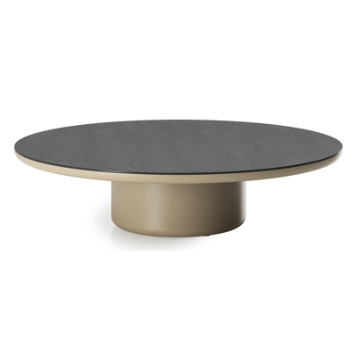 Table de basse Amico ronde en aluminium beige et céramique pleine Basalt Black - Diam. 110 x Haut. 28 cm