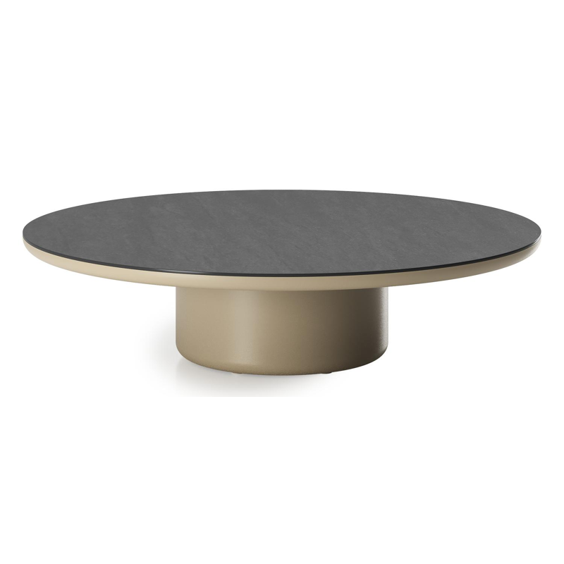 Amico loungetafel rond in beige aluminium en volkeramiek Basalt Black - Dia. 110 x H 28 cm