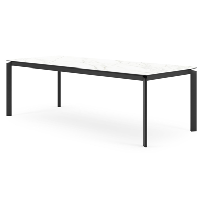 Table de jardin Cirello rectangulaire en aluminium noir et céramique pleine Calacatta - Lg. 240 x Lrg. 100 x Haut. 75 cm