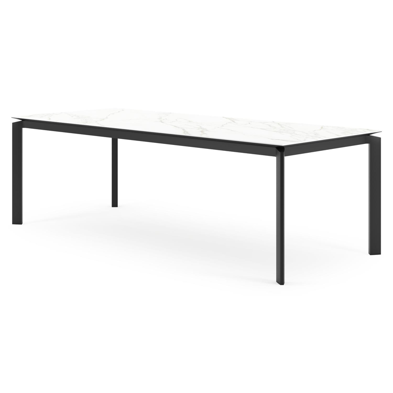 Table de jardin Cirello rectangulaire en aluminium noir et céramique pleine Calacatta - Lg. 240 x Lrg. 100 x Haut. 75 cm